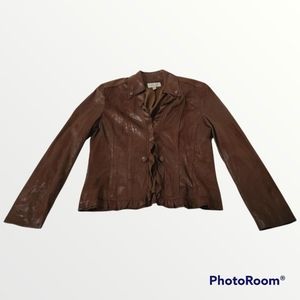 Brown Shimmery Faux Suede Ruffle Jacket